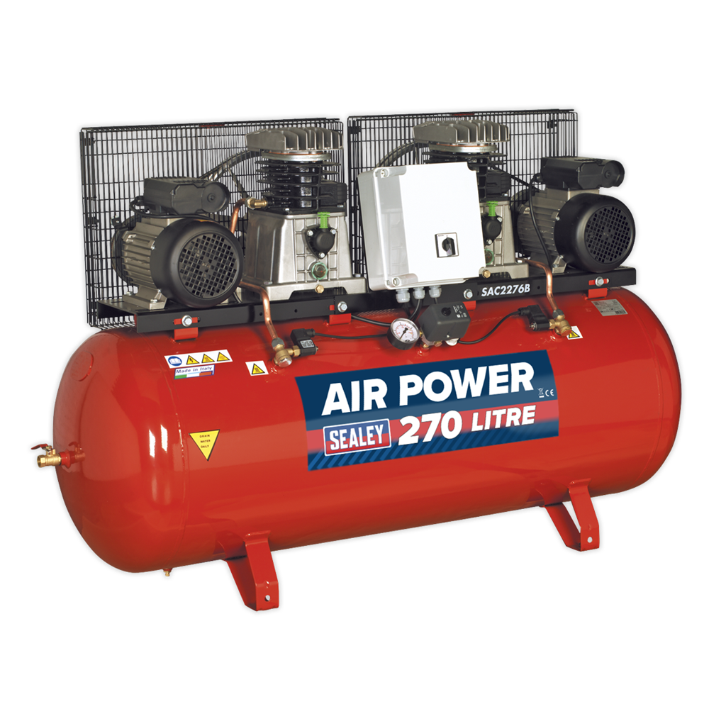 270L Belt Drive Air Compressor with Cast Cylinders 2 x 3hp