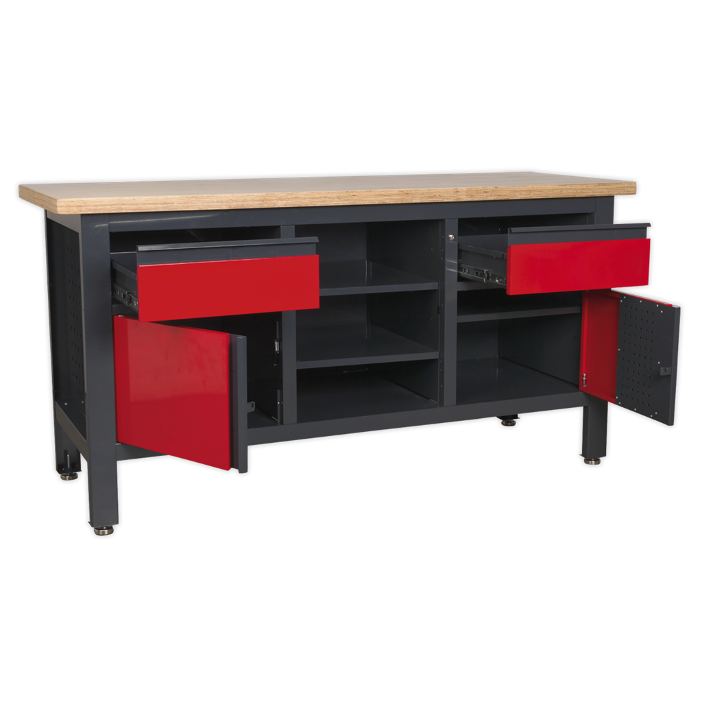 Workbench with 2 Drawers, 2 Cupboards & Open Storage