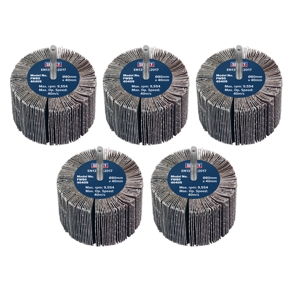 80 x 40mm Abrasive Flap Wheel on 6mm Shaft 40Grit - Pack of 5