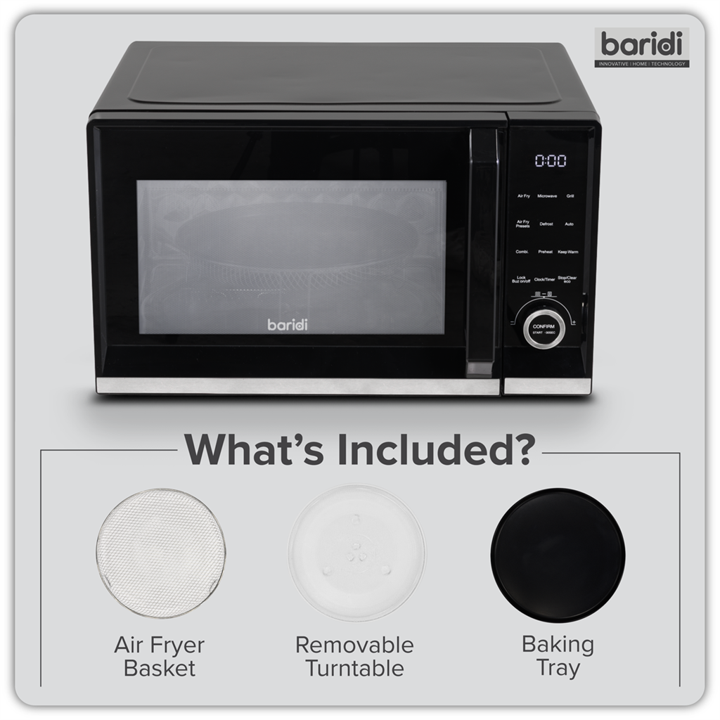 Baridi 7-in-1 Air Fryer Microwave & Grill, 28L Capacity - Black