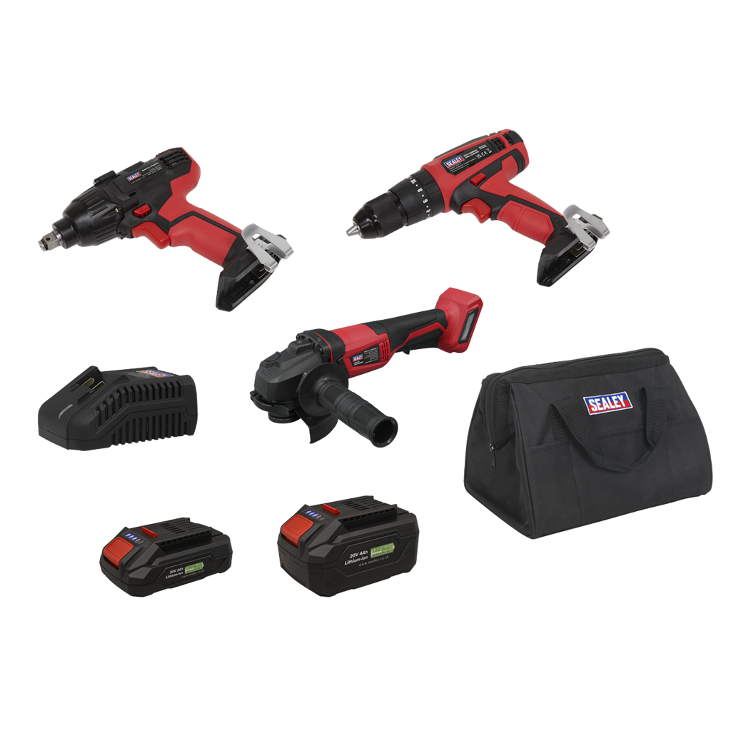 3 x SV20 Series Cordless Power Tool Kit 20V Euro Plug - 2 Batteries
