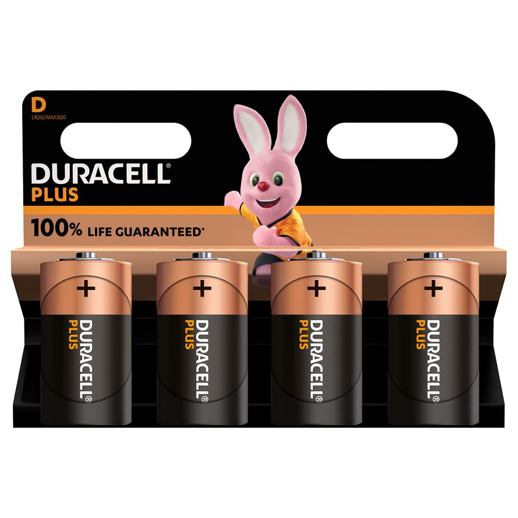 Duracell Plus Power Alkaline Batteries - 100% 4 Pack