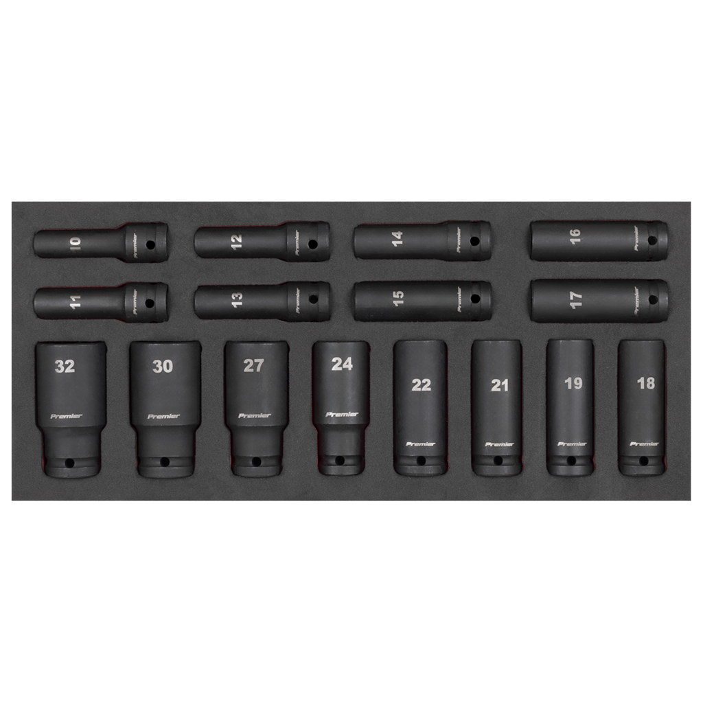 Premier Deep Impact Socket Set with Tool Tray 1/2"Sq Drive 16pc