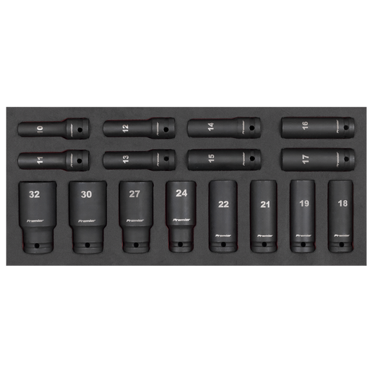 Premier Deep Impact Socket Set with Tool Tray 1/2"Sq Drive 16pc
