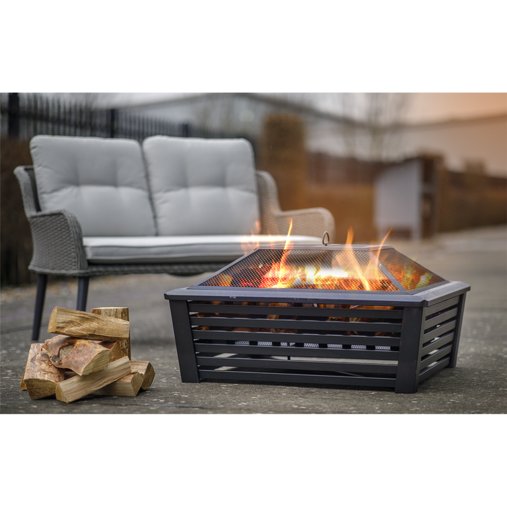 Dellonda 89cm Square Outdoor Fire Pit, Black