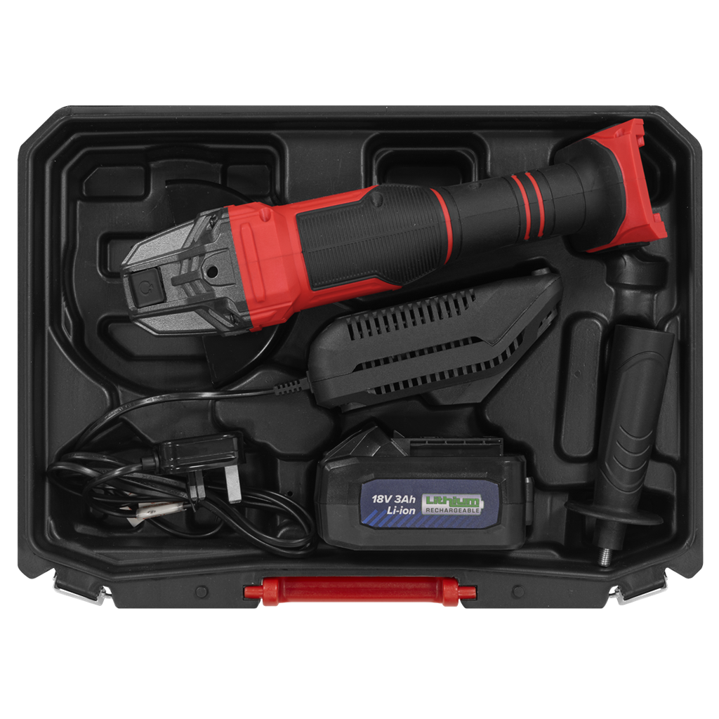 18V 3Ah 115mm Cordless Angle Grinder - Red