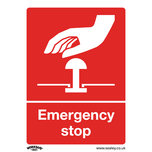 Worksafe&#174; Emergency Stop Safety Sign - Self-Adhesive Vinyl