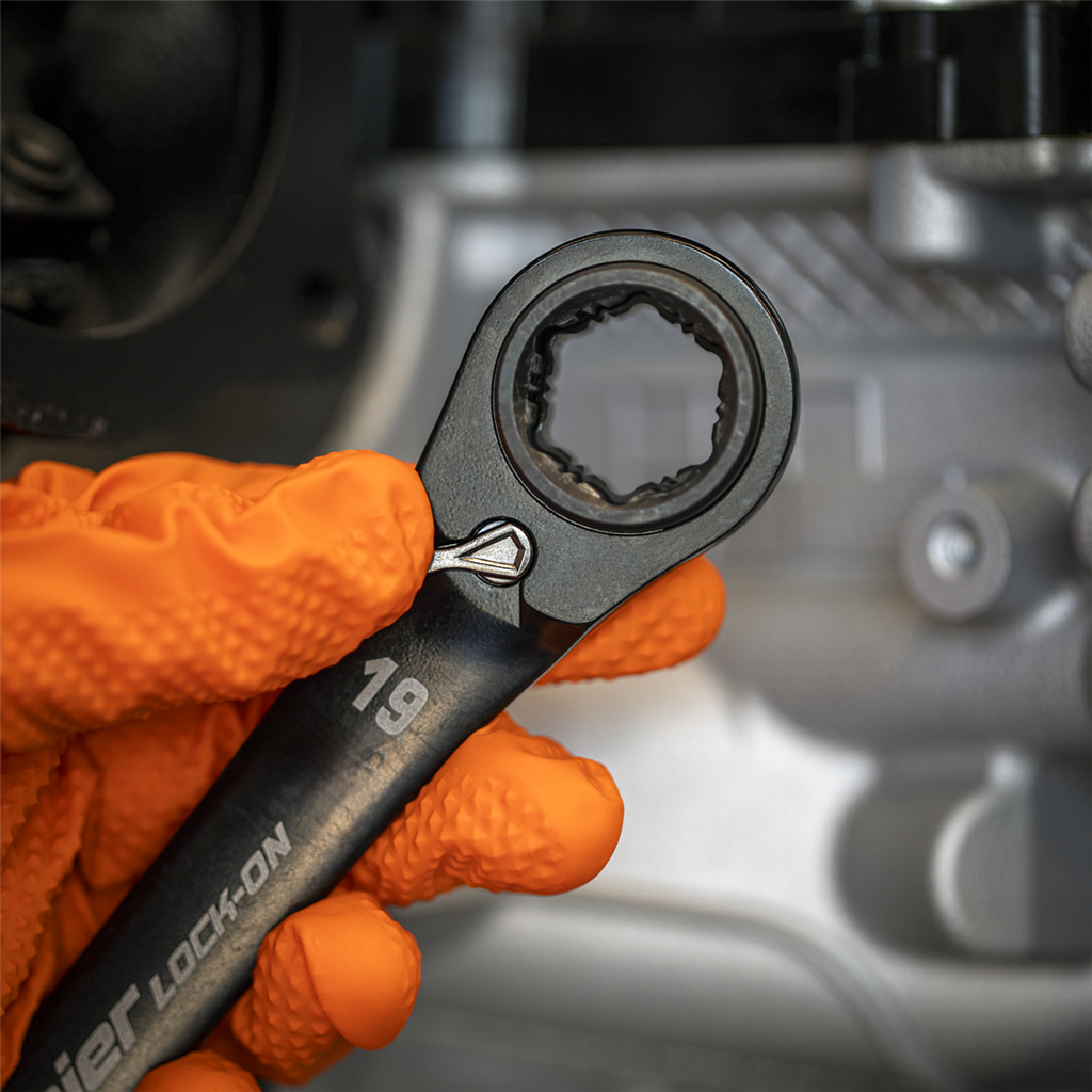 Premier Black 4-in-1 Reversible Lock-On? Ratchet Ring Spanner
