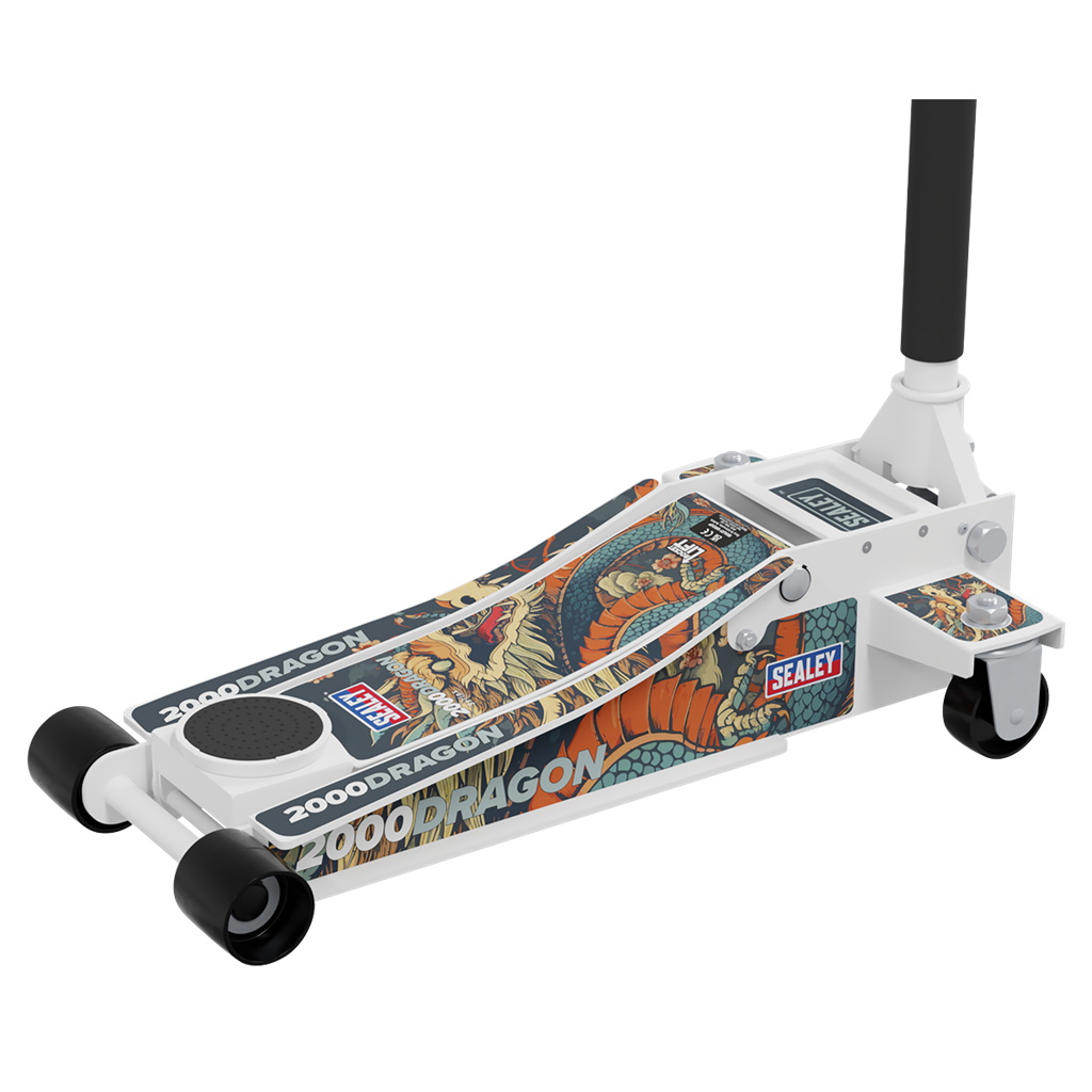 Low Profile Custom Design Trolley Jack with Rocket Lift 2 Tonne - White