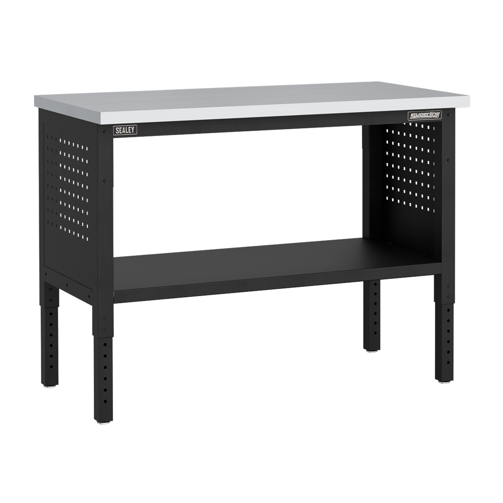 Superline PRO&#174; Modular Adjustable Height Workbench with Stainless Steel Worktop 1265mm