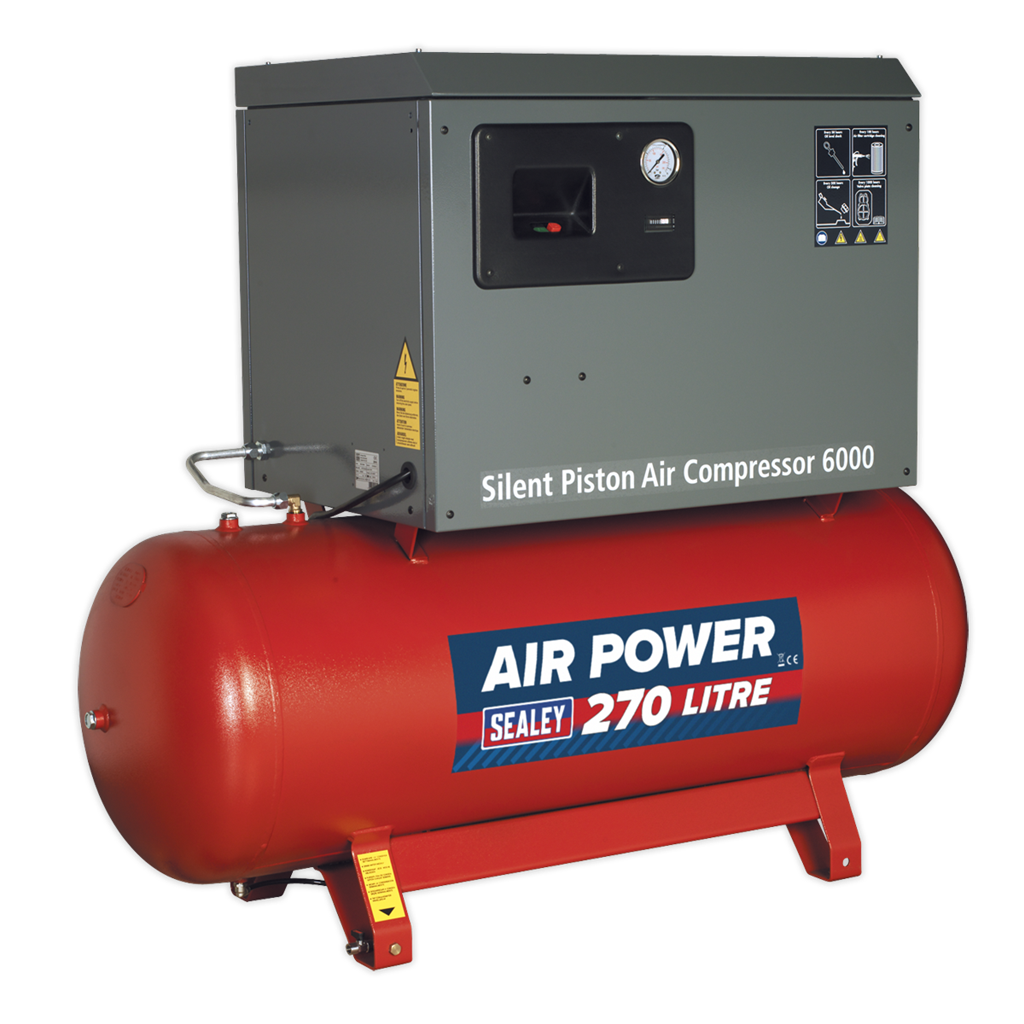270L Low Noise Belt Drive Air Compressor with Cast Cylinders 5.5hp 2-Stage