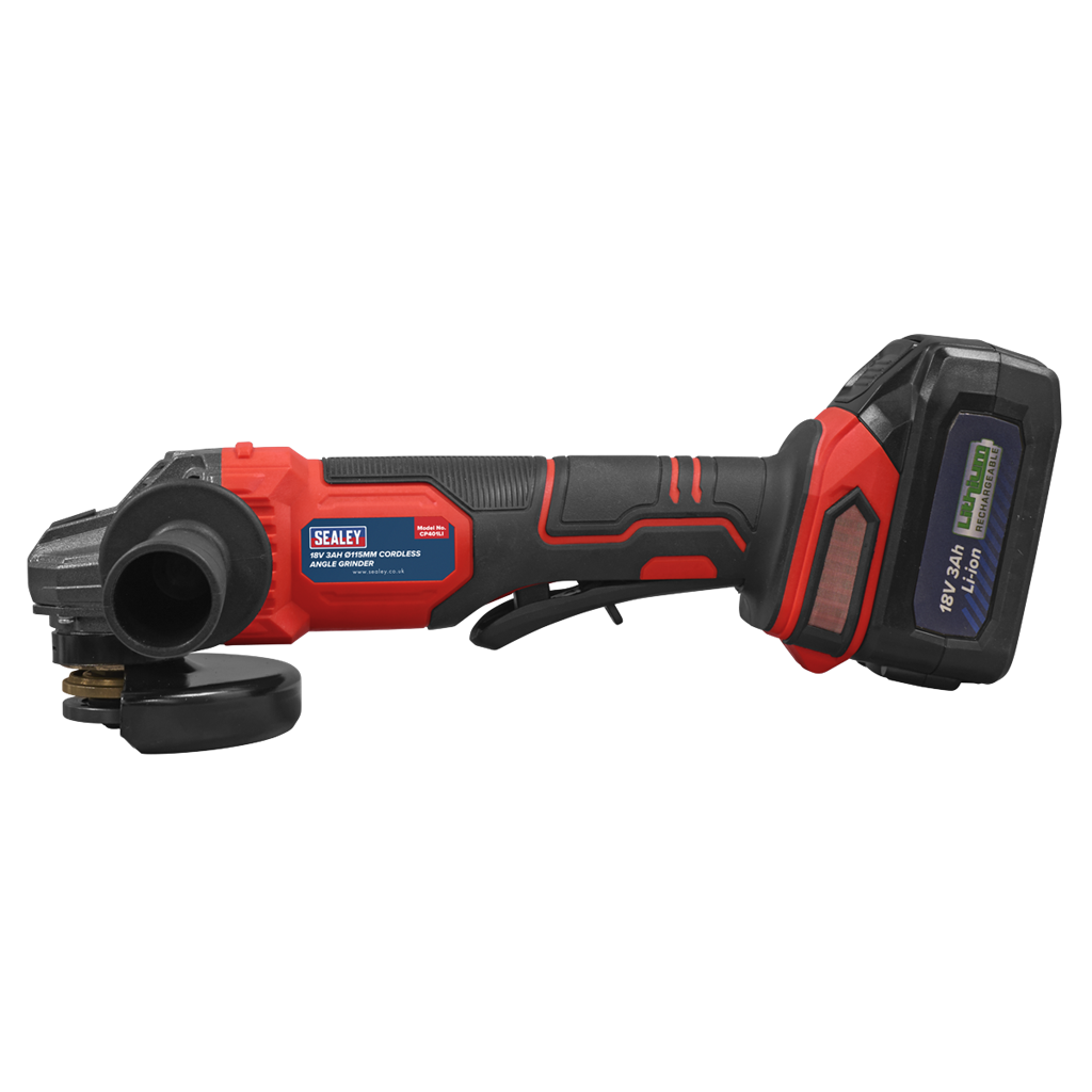 18V 3Ah 115mm Cordless Angle Grinder - Red