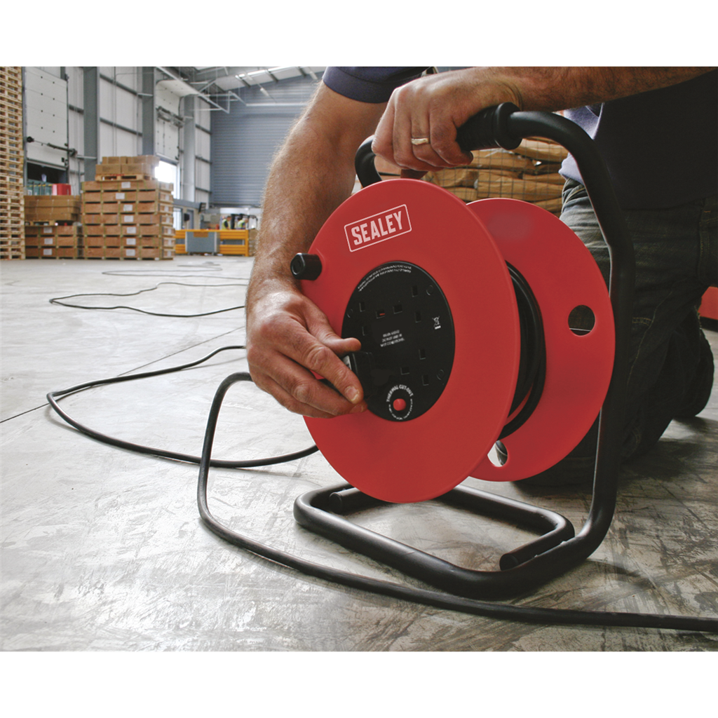 50m Heavy-Duty Cable Reel with Thermal Trip 4 x 230V