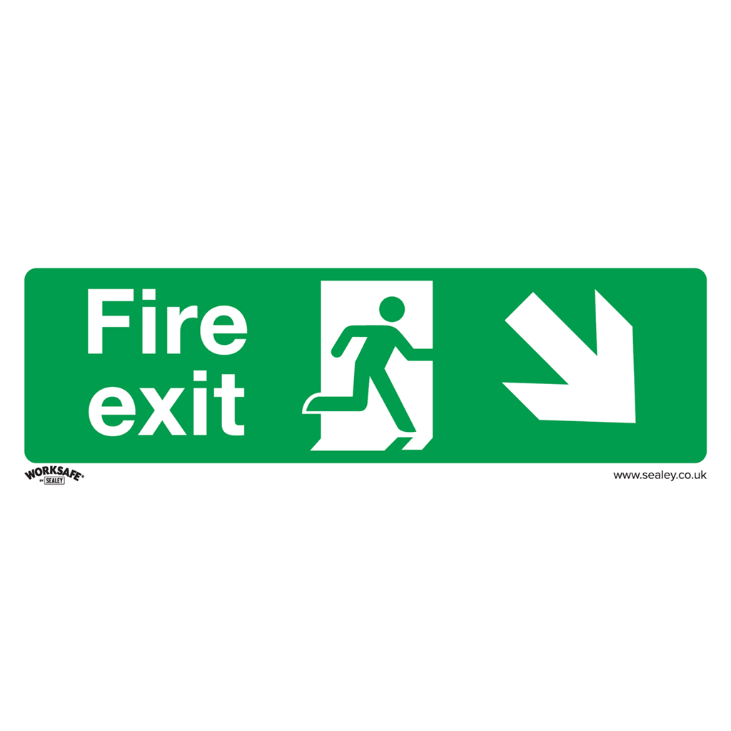 Worksafe&#174; Fire Exit (Down Right) Safety Sign, Self-Adhesive Vinyl - Pack of 10