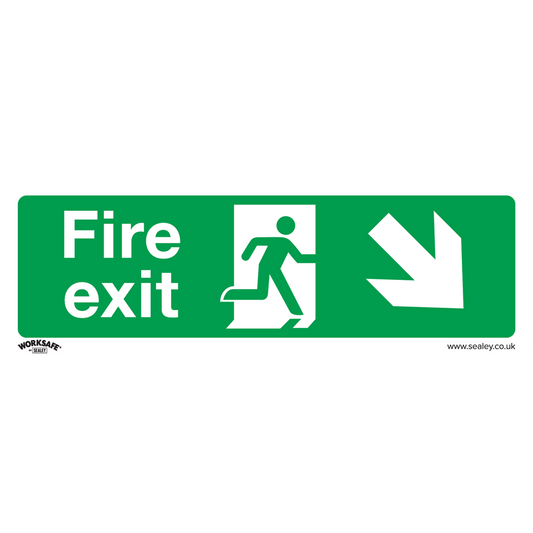 Worksafe&#174; Fire Exit (Down Right) Safety Sign, Self-Adhesive Vinyl - Pack of 10