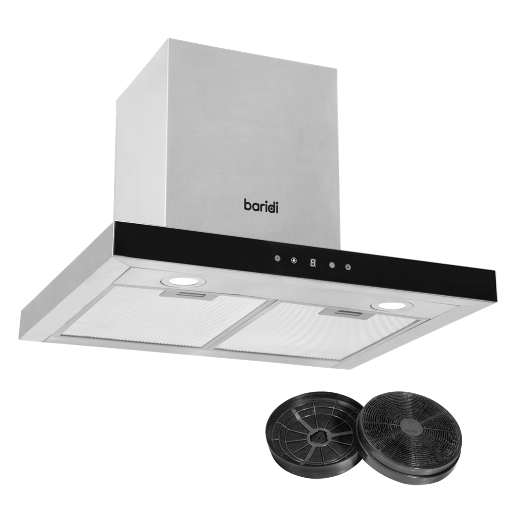 Baridi T-Shape Chimney Cooker Hood with Carbon Filters 60cm - Stainless Steel