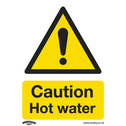 Worksafe&#174; Caution Hot Water Safety Sign - Self-Adhesive Vinyl