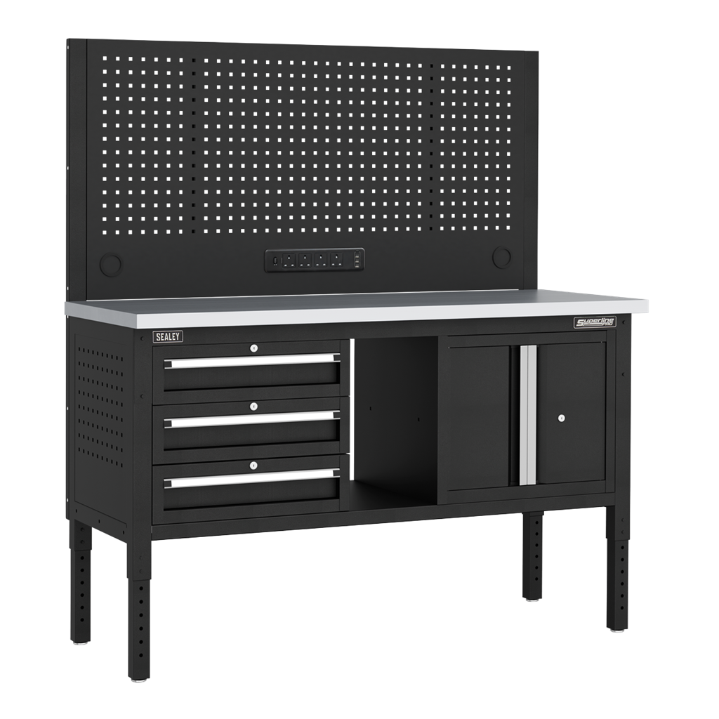 Superline PRO&#174; Modular Workbench with 3 Drawers & Cupboard Stainless Steel Worktop 1525mm
