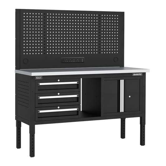 Superline PRO&#174; Modular Workbench with 3 Drawers & Cupboard Stainless Steel Worktop 1525mm