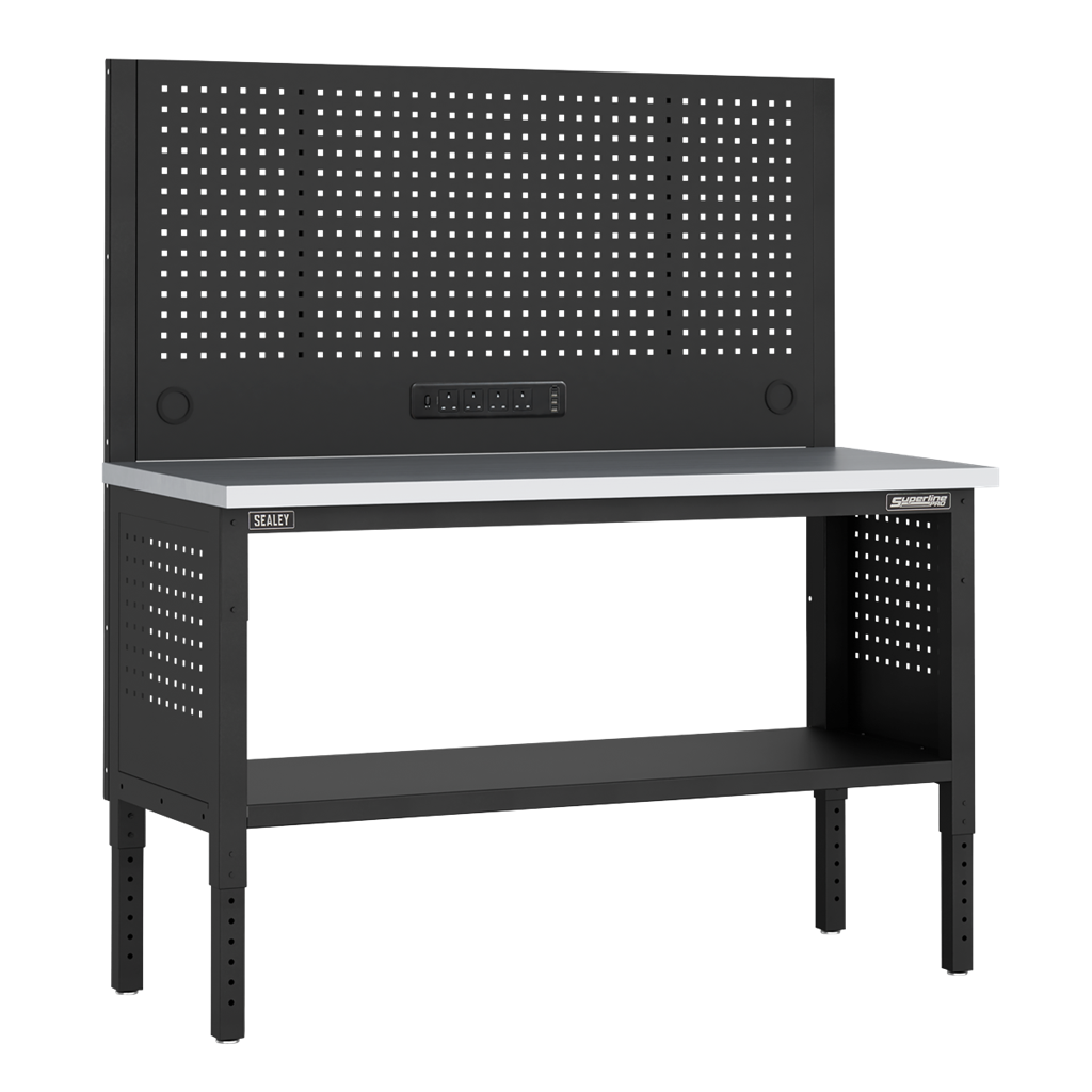 Superline PRO&#174; Modular Workbench with Pegboard Back Panel Stainless Steel Worktop 1525mm