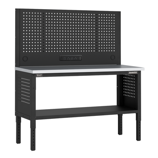 Superline PRO&#174; Modular Workbench with Pegboard Back Panel Stainless Steel Worktop 1525mm