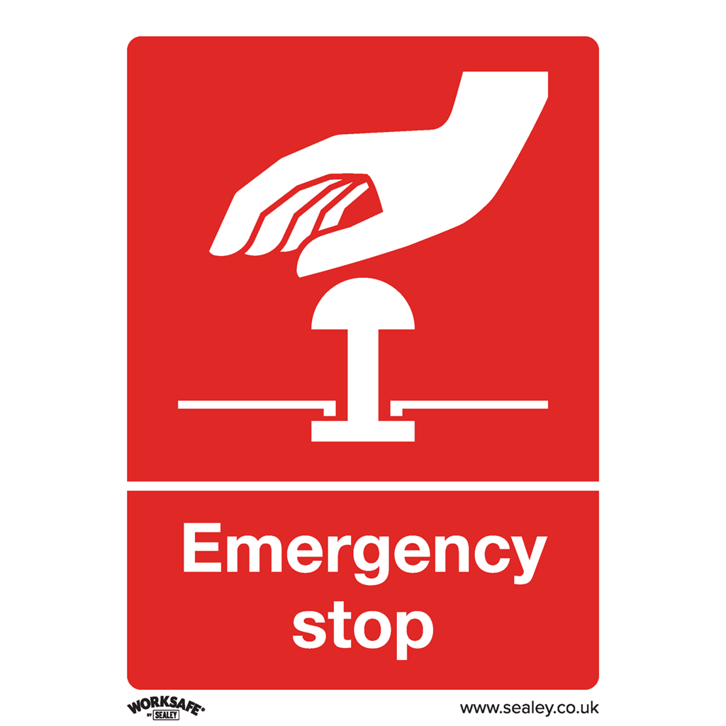 Worksafe&#174; Emergency Stop Safety Sign, Rigid Plastic - Pack of 10