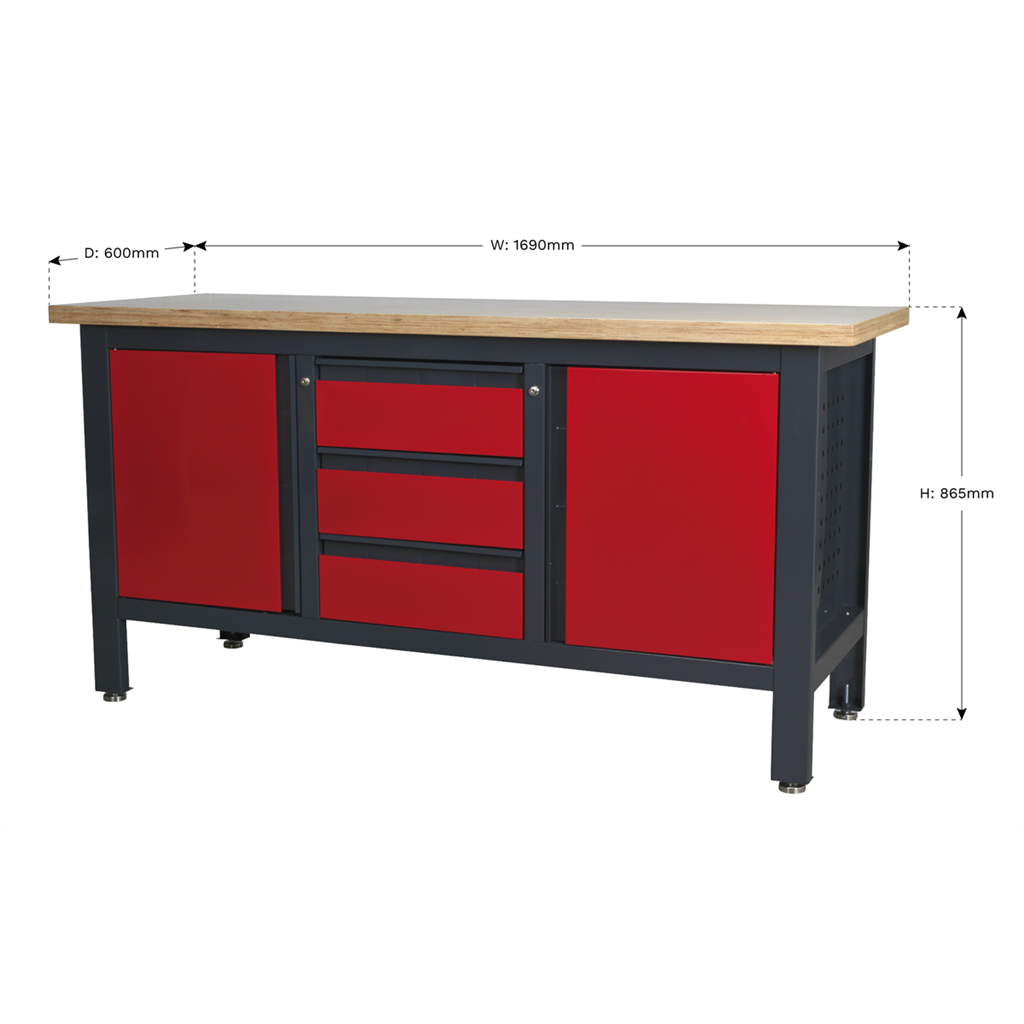 Workbench with 3 Drawers & 2 Cupboards