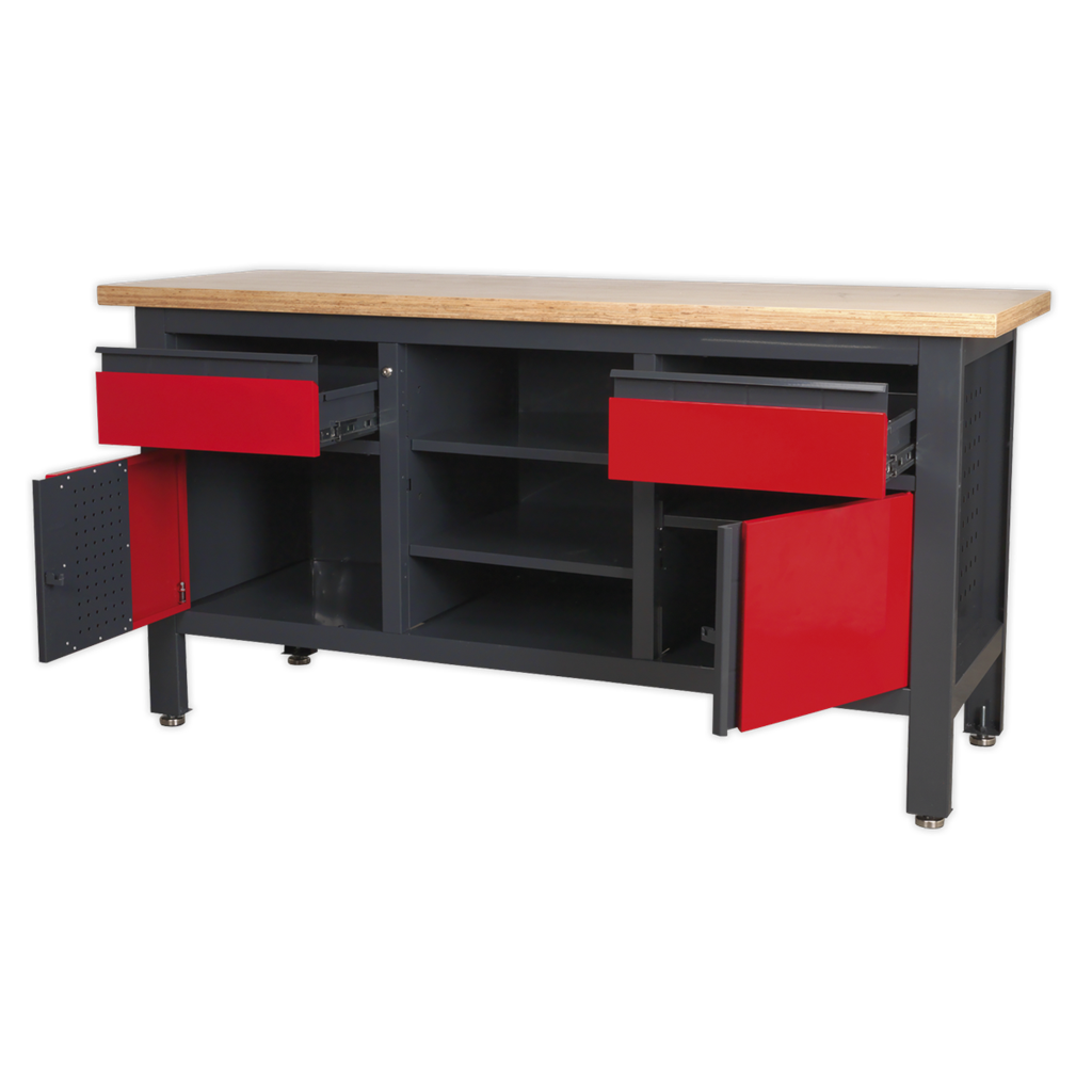 Workbench with 2 Drawers, 2 Cupboards & Open Storage