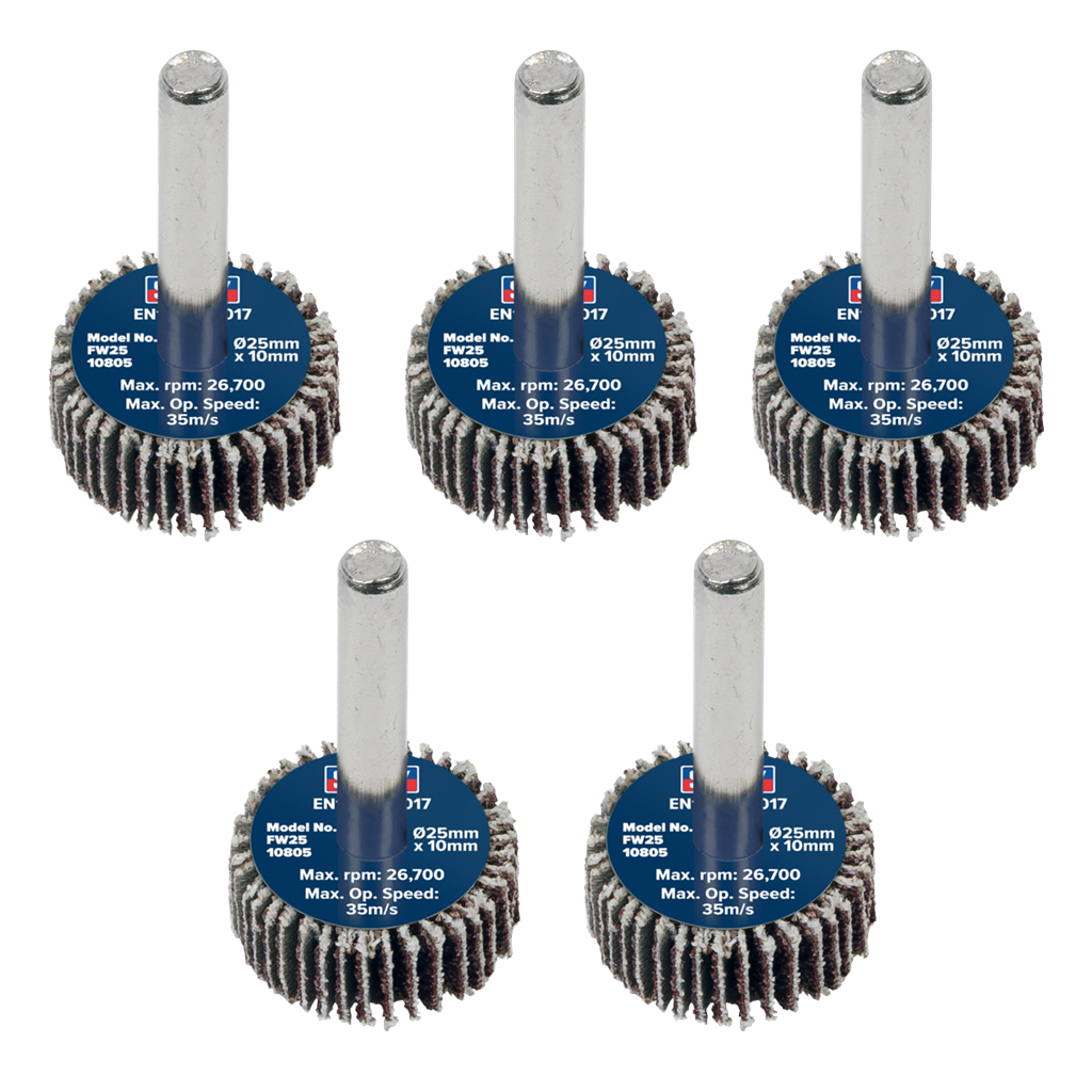25 x 10mm Abrasive Flap Wheel with 6mm Shaft 80Grit - Pack of 5