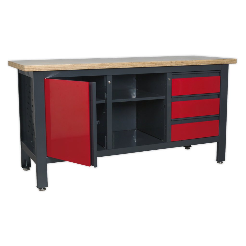 Workbench with 3 Drawers, 1 Cupboard & Open Storage