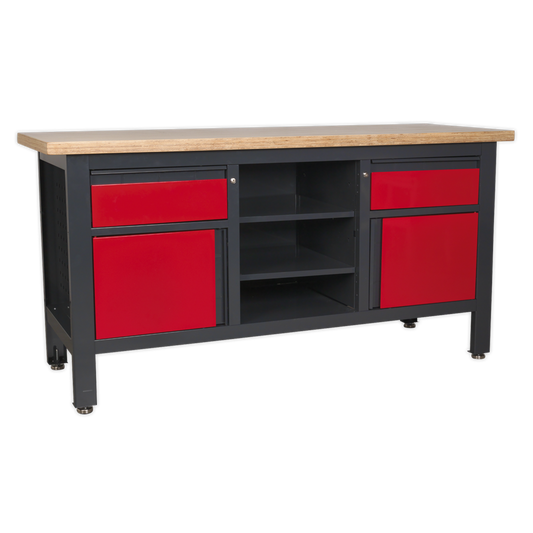 Workbench with 2 Drawers, 2 Cupboards & Open Storage