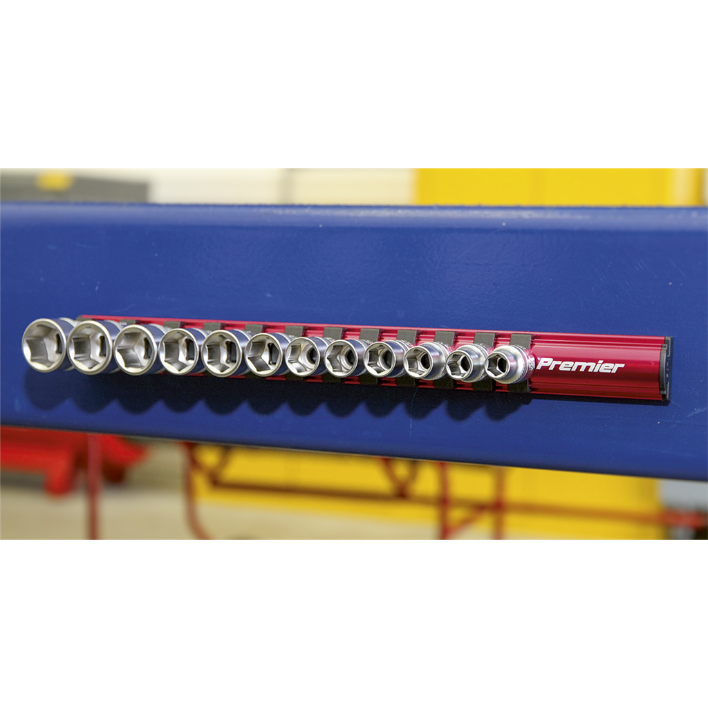 Premier Magnetic Socket Retaining Rail with 12 Clips 3/8"Sq Drive