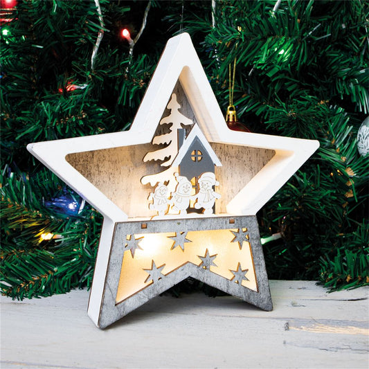 Xmas Haus Battery Powered Wooden Light Up Christmas Star