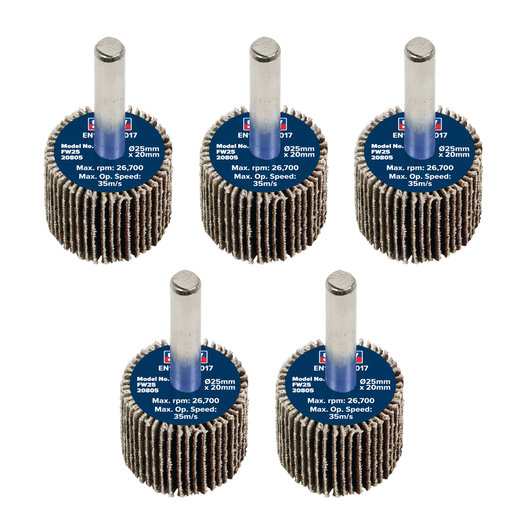 25 x 20mm Abrasive Flap Wheel with 6mm Shaft 80Grit - Pack of 5