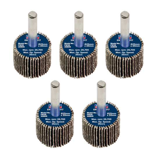 25 x 20mm Abrasive Flap Wheel with 6mm Shaft 80Grit - Pack of 5