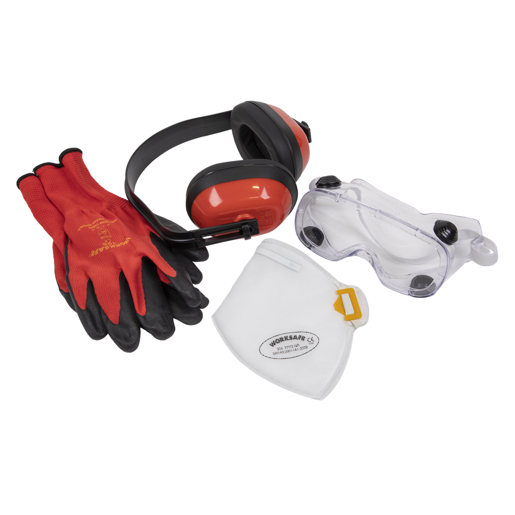 Worksafe&#174; Flexi Grip Gloves, FFP2 Mask, Goggles & Ear Defenders