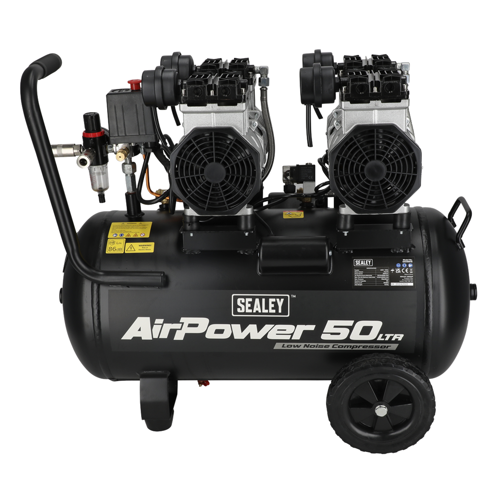 50L Low Noise Oil Free Direct Drive Air Compressor 2 x 2hp