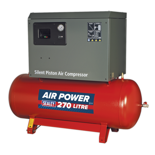 270L Low Noise Belt Drive Air Compressor with Cast Cylinders 7.5hp 2-Stage