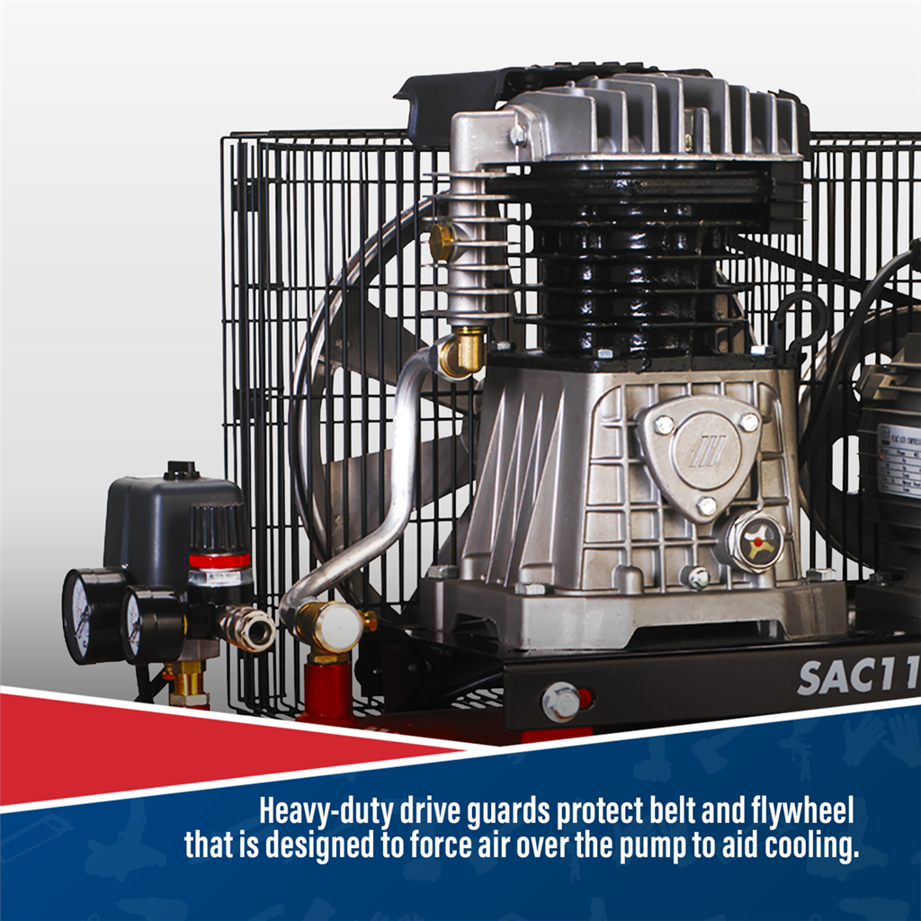 100L Belt Drive Air Compressor with Cast Cylinders & Wheels 3.5hp