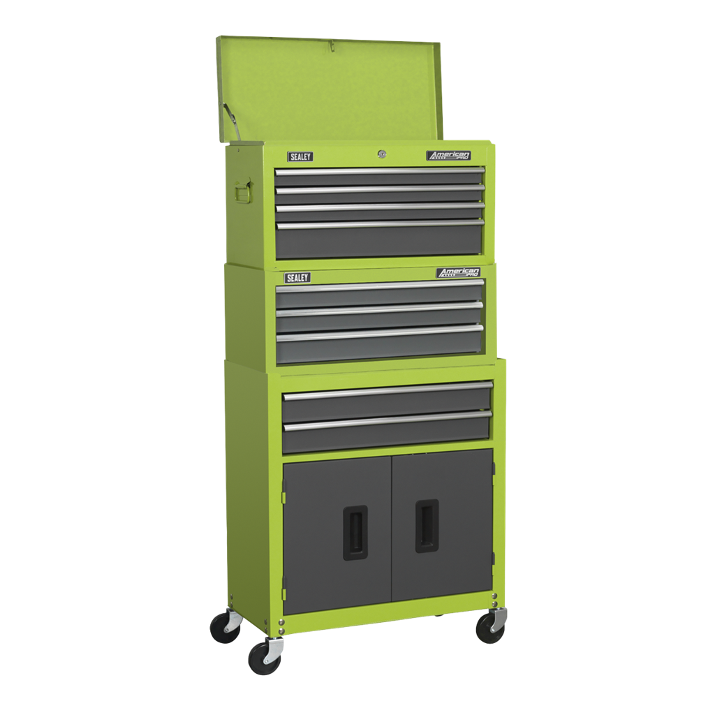 Topchest, Mid-Box & Rollcab 9 Drawer Stack - Green
