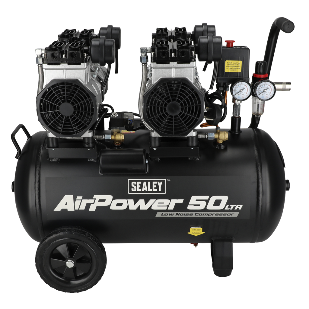 50L Low Noise Oil Free Direct Drive Air Compressor 2 x 2hp