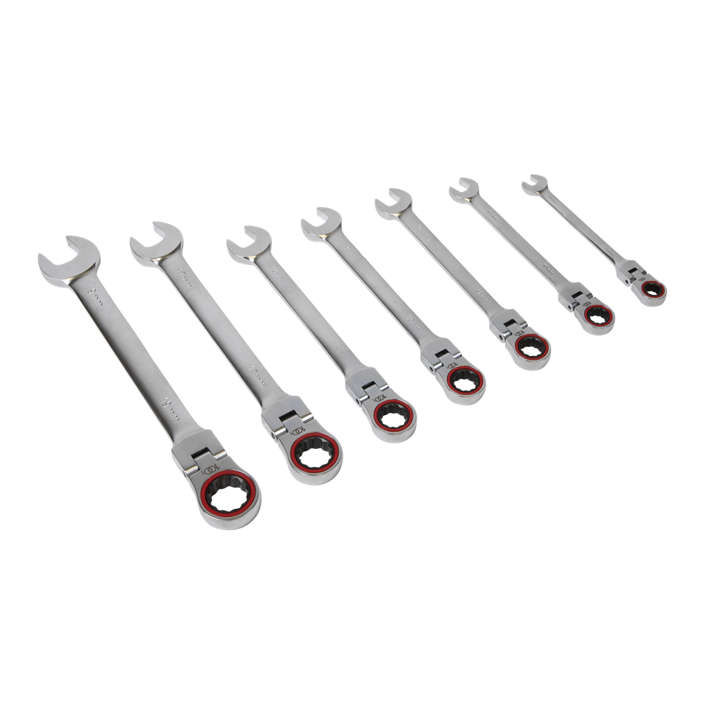 Flexi-Head Ratchet Combination Spanner Set 7pc Metric Premier Platinum
