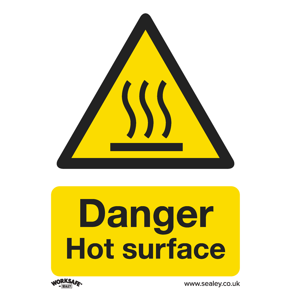 Worksafe&#174; Danger Hot Surface Safety Sign, Self-Adhesive Vinyl - Pack of 10