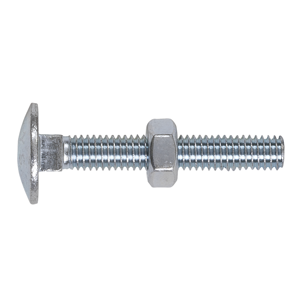 Zinc Plated Coach Bolt & Nut M6 x 40mm, DIN 603 - Pack of 100