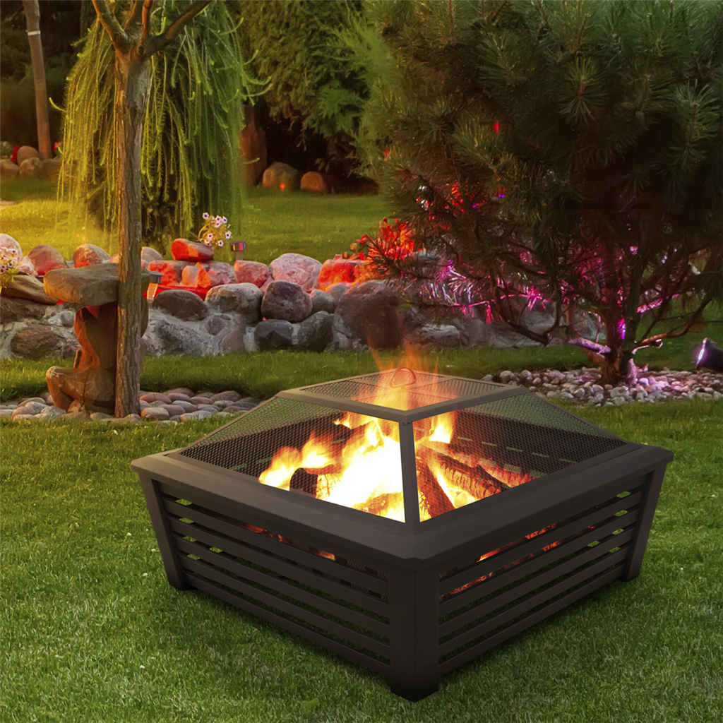 Dellonda 89cm Square Outdoor Fire Pit, Black