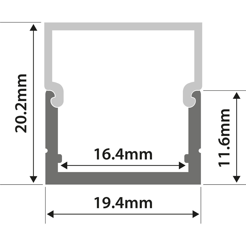 Aluminium LED Tape Profile - Box Section - 1m - AL1-B2020