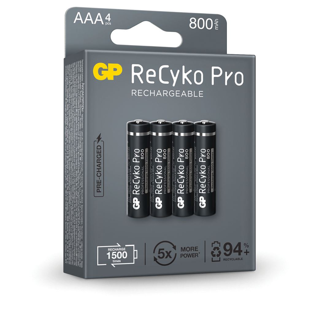 GP Recyko+ Pro NiMH Rechargeable Batteries - AAA (Card of 4)