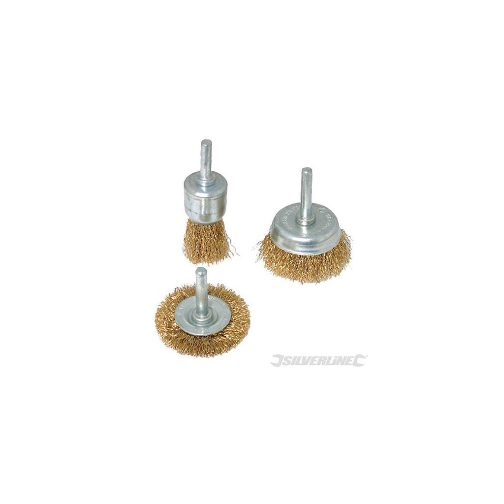 Brassed Steel Wire Wheel & Cup Brush Set 3pce - 3pce