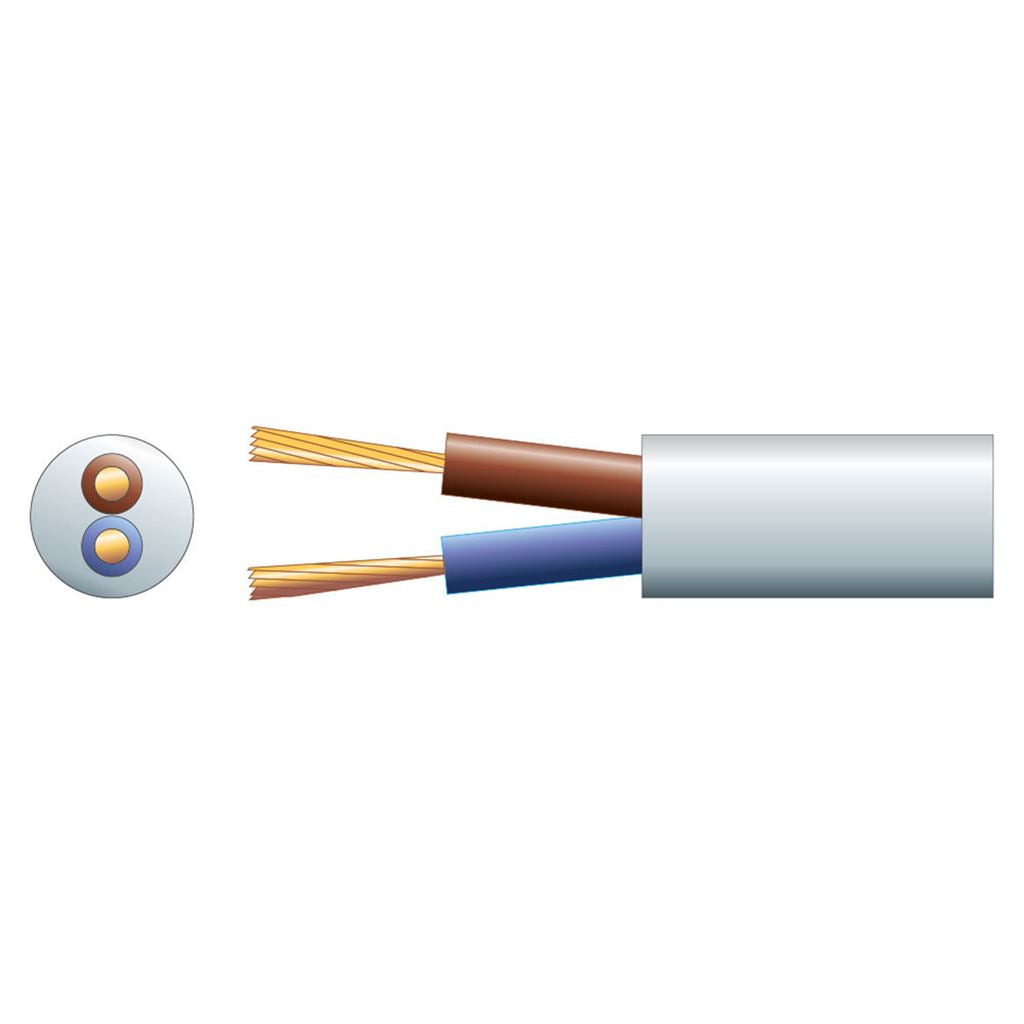 3182Y 2 Core Round PVC, 300/500V, HO5VV-F2, 10A - mains x 32/0.2mm, 10A, 6.4mm&#216;, White, 100m