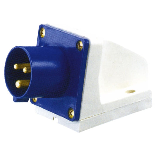 230 V Blue 32 A 3 Contact High Current Angled Inlet Wall Mount